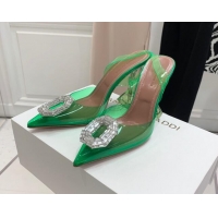 Durable Amina Muaddi Camelia TPU Slingback Pumps 9.5cm with Rectangular Crystal Green 331027