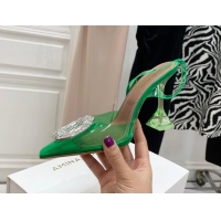 Durable Amina Muaddi Camelia TPU Slingback Pumps 9.5cm with Rectangular Crystal Green 331027