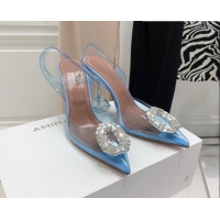 Purchase Amina Muaddi Camelia TPU Slingback Pumps 9.5cm with Rectangular Crystal Light Blue 331031