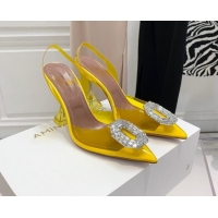 Luxurious Amina Muaddi Camelia TPU Slingback Pumps 9.5cm with Rectangular Crystal Yellow 331033