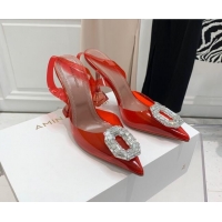 Cheap Price Amina Muaddi Camelia TPU Slingback Pumps 9.5cm with Rectangular Crystal Red 331034