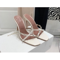 Unique Discount Amina Muaddi Lily Lambskin High Heel Sandals 9.5cm with Crystals and Bloom White 3071031