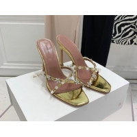 Big Discount Amina Muaddi Lily Lambskin High Heel Sandals 9.5cm with Crystals and Bloom Gold 071034