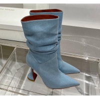 Charming Amina Muaddi Short Boot with 95MM Heel Light Blue Denim 238312