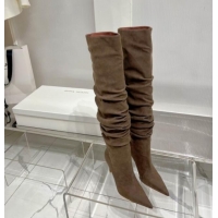 Popular Style Amina Muaddi Jahleel Thigh High Boot 95MM ST Heel Brown 238304