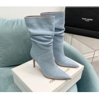 Charming Amina Muaddi Jahleel Short Boots 9.5cm in Denim Light Blue AM09041