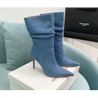 Unique Discount Amina Muaddi Jahleel Short Boots 9.5cm in Denim Medium Denim 904053