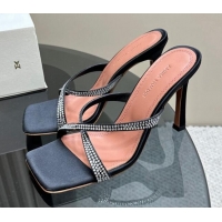 Discount Amina Muaddi Adriana Crystal Slide Sandals 10.5cm in Satin Black 091163