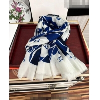 Unique Grade Chanel Cashmere Camellia Long Scarf 100x200cm CH09131 Blue 2023