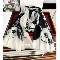 Super Quality Chanel Cashmere Camellia Long Scarf 100x200cm CH09131 Black 2023