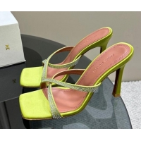 Fashion Luxury Amina Muaddi Adriana Crystal Slide Sandals 10.5cm in Satin Yellow 091166