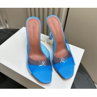 Stylish Amina Muaddi Alexa Glass Slide Sandals 10.5cm in PVC Blue 091168