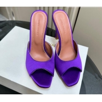 Grade Amina Muaddi Alexa Glass Slide Sandals 10.5cm in Satin Purple 91175