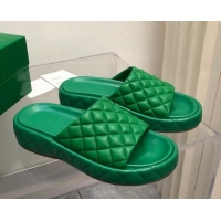 Unique Style Bottega Veneta Padded Quilted Leather Flat Slide Sandals Green 020713