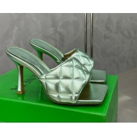 Best Price Bottega Veneta Padded Quilted Metallic Leather High Heel Slide Sandals 9cm Pale Green 020726