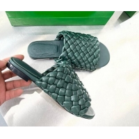 Shop Cheap Bottega Veneta Dot Intrecciato Leather Flat Slide Sandals Green 032009