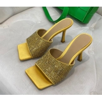 Buy Luxury Bottega Veneta Lido High Heel Slide Sandals in Silk and Crystals 9cm Yellow 032014