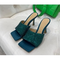 Sumptuous Bottega Veneta Lido High Heel Slide Sandals in Silk and Crystals 9cm Green 032015