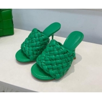 Traditional Discount Bottega Veneta Dot Wave Intrecciato Leather High Heel Slide Sandals 9.5cm Green 032018