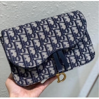 Famous Brand DIOR SADDLE POUCH WITH CHAIN Blue Dior Oblique Jacquard S5907CT