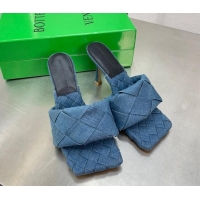 Hot Style Bottega Veneta Woven Denim Heel Slide Sandals 9cm Blue 524054