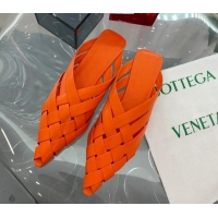 Perfect Bottega Veneta Alfie Slipper Flat Mules in Intreccio Leather Orange 524058