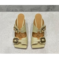 Lower Price Bottega Veneta Stretch Buckle Leather Heel Mule Sandal 9.5cm Light Yellow 619034