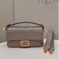 Best Luxury Fendi Baguette Medium Nappa Leather Bag 0135AM Grey 2023