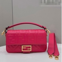 Best Quality Fendi Baguette Medium Nappa Leather Bag 0135AM Dark Pink 2023