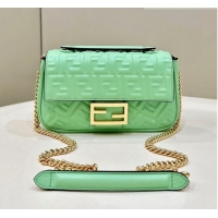 Buy Promotional Fendi Baguette Chain Midi Bag in FF Lambskin 8533 Light Green 2023