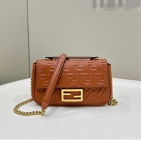 Good Product Fendi Baguette Chain Midi Bag in FF Lambskin 8533 Clay Brown 2023