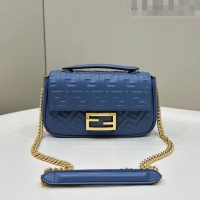 Reasonable Price Fendi Baguette Chain Midi Bag in FF Lambskin 8533 Denim Blue 2023