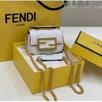 Good Looking Fendi Nano Baguette Chain Mini Bag in FF Nappa Leather 8603S White 2023