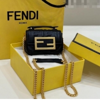 Grade Quality Fendi Nano Baguette Chain Mini Bag in FF Nappa Leather 8603S Black 2023