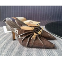 Low Cost Bottega Veneta Bunnie Heel Mules 9cm in Patent Leather Brown 0619061