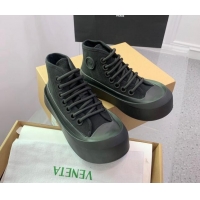 Most Popular Bottega Veneta Jumbo Platform High Top Sneakers in Nylon and Rubber All Black 703044