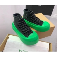 Popular Style Bottega Veneta Jumbo Platform High Top Sneakers in Nylon and Rubber Black/Green 703045