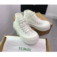 Good Looking Bottega Veneta Jumbo Platform High Top Sneakers in Nylon and Rubber All White 0703046