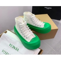 Cheap Price Bottega Veneta Jumbo Platform High Top Sneakers in Nylon and Rubber White/Green 0703048