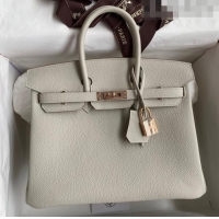 Top Quality Hermes Birkin 25cm Bag in Original Togo Leather HB25 Pearl Grey/Pink Gold (Pure Handmade)