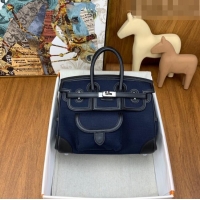 Shop Grade Hermes Birkin 25cm Cargo Bag in Swift Leather and Canvas HB25 Navy Blue (Pure Handmade)