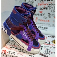 Perfect Dolce&Gabbana Calfskin Custom 2.Zero High-top Sneakers Purple 110333