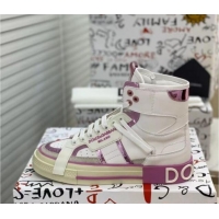 Popular Style Dolce&Gabbana Calfskin Custom 2.Zero High-top Sneakers Light Purple 110334