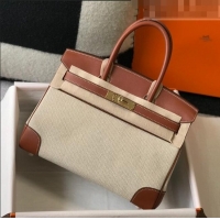 Buy Discount Hermes Birkin 30cm Bag in Swift Leather and Canvas HB30 Brown/Beige/Gold