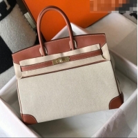 Promotional Hermes Birkin 35cm Bag in Swift Leather and Canvas HB35 Brown/Beige/Gold