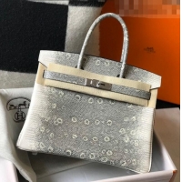 Promotional Hermes Birkin 30cm Bag in Lizard Embossed Calf Leather HB30 Grey/White/Silver