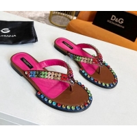 Most Popular Dolce & Gabbana DG Crystal Flat Thong Sandals Brown 113027