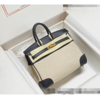 Super Quality Hermes Birkin 25cm Bag in Swift Leather and Canvas HB25 Black