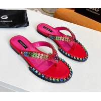 Best Price Dolce & Gabbana DG Crystal Flat Thong Sandals Red 113029