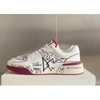 Shop Dolce & Gabbana New Roma Graffiti Calfskin Sneakers White/Red 122303